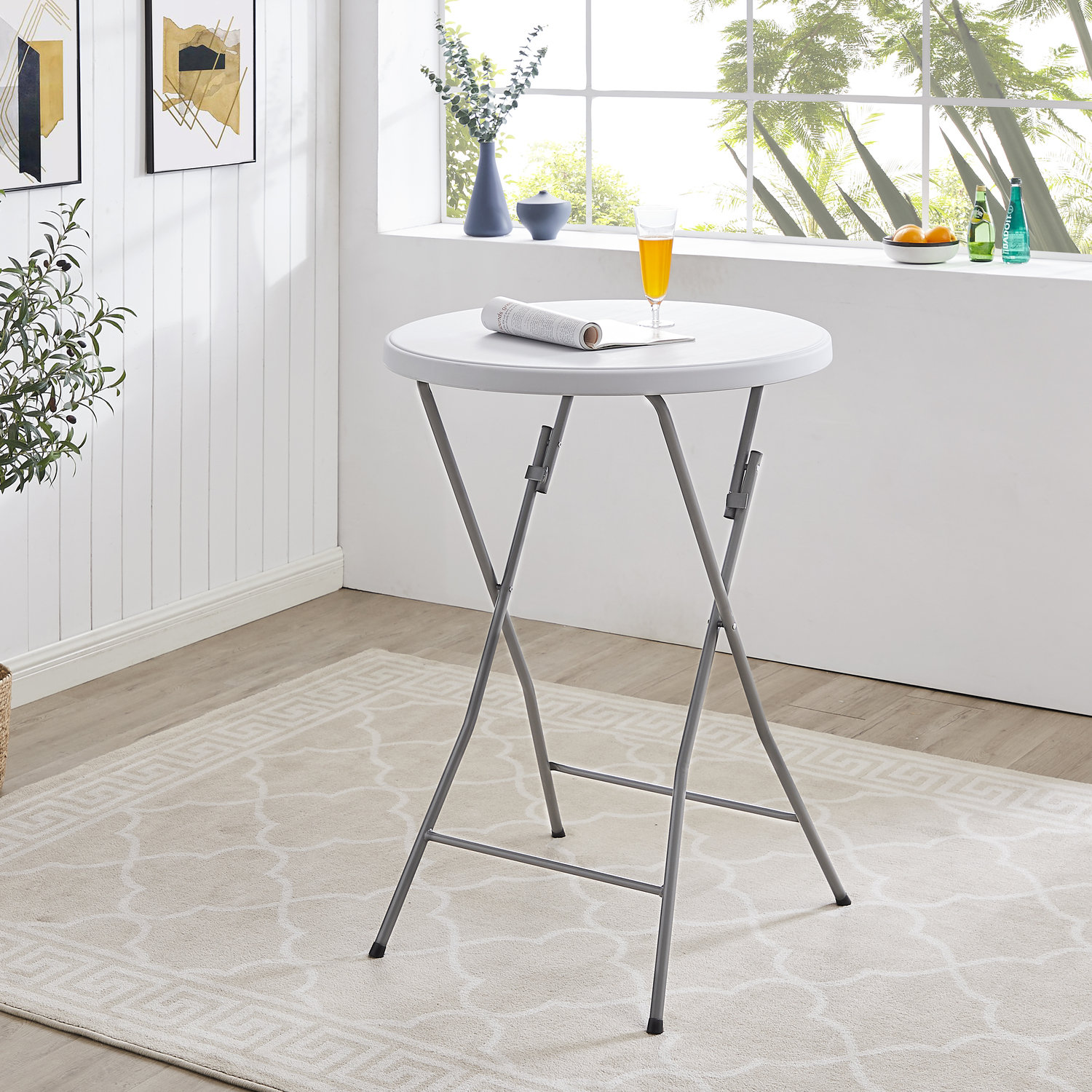 Naomi Home 32" Round High Top Folding Cocktail Table - Portable Bar ...